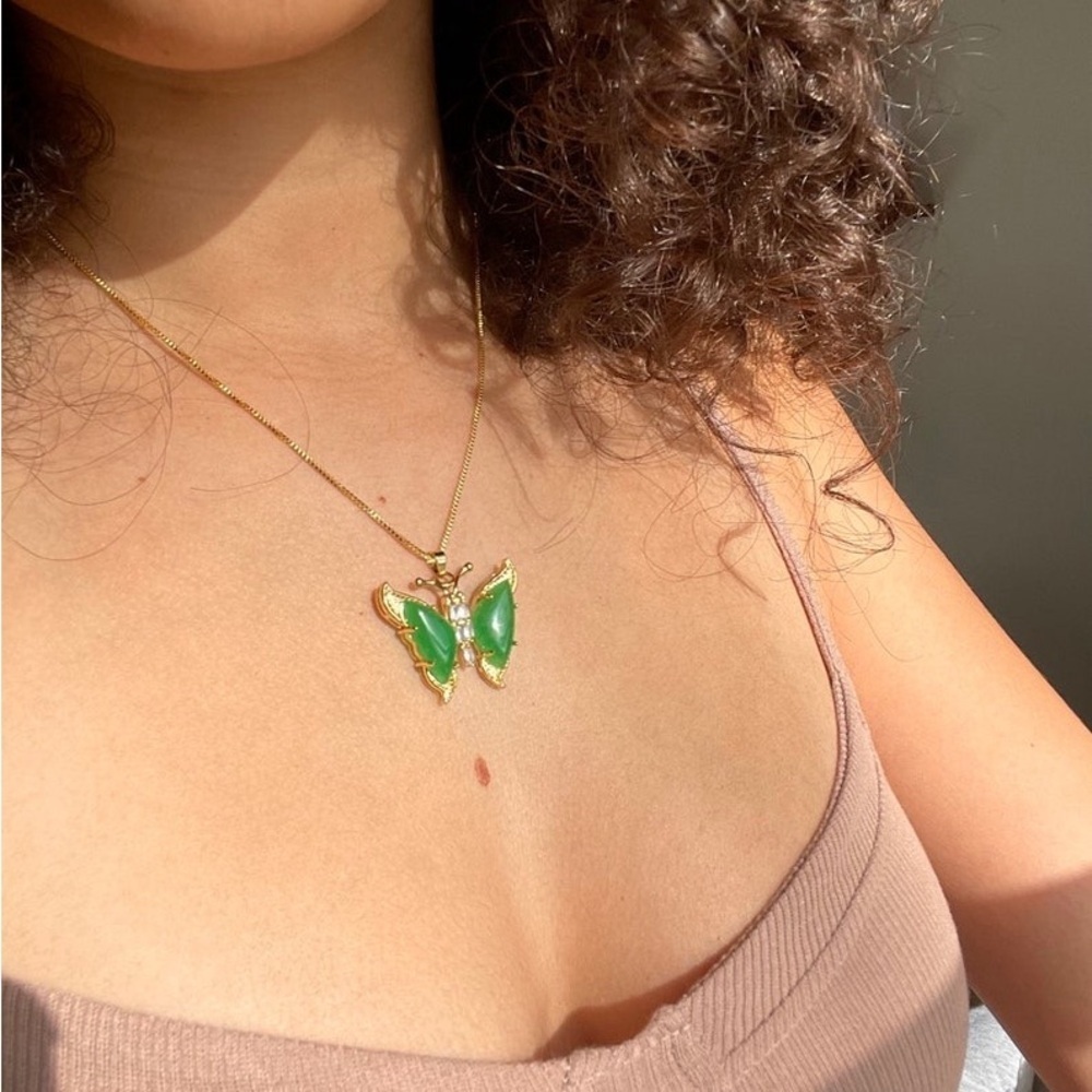 Jade Green Butterfly Pendant Necklace
